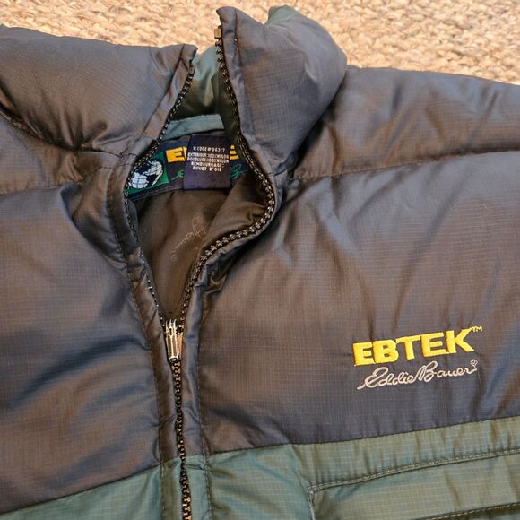 Vintage Eddie Bauer Ebtek Goose Down Puffer Coat Mens M Jacket Green Black 90s - Picture 5 of 12